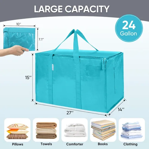 Miniatura 5 de TICONN Paquete de 2 bolsas de mudanza extra grandes resistentes con cremalleras y asas de transporte, bolsas de almacenamiento duraderas