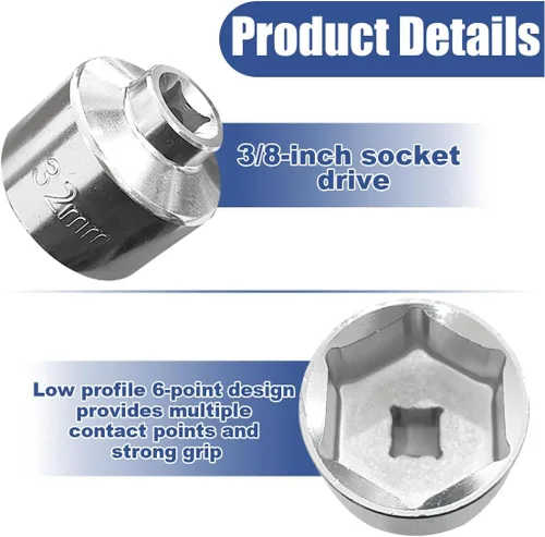 Miniatura 6 de Llave de filtro de aceite para coche de 32mm, herramienta de extracción de filtro de aceite de 3/8" de transmisión, llave de zócalo de transmisión