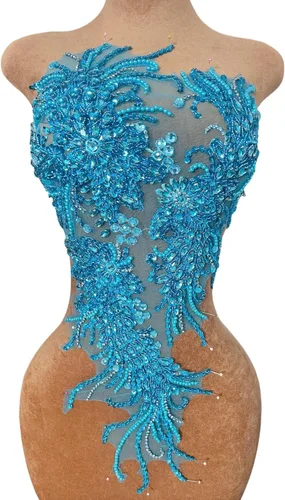 Miniatura 15 de Vestido de novia con cuentas a mano, parches para coser en apliques de encaje con diamantes de imitación, accesorios de cristales de bricolaje