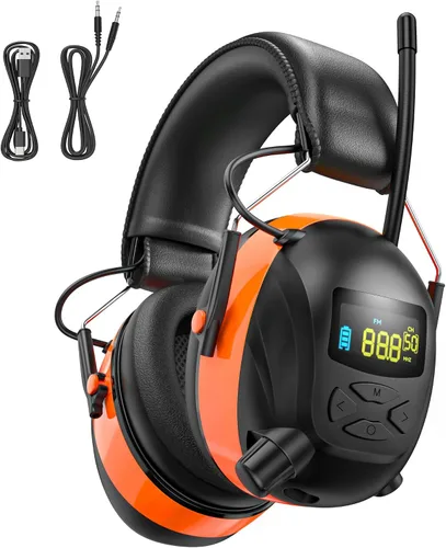 Miniatura 10 de Auriculares de protección auditiva con radio Bluetooth 5.4 AM/FM 2025 con pantalla digital retroiluminada/micrófono, tiempo de trabajo de 120 horas