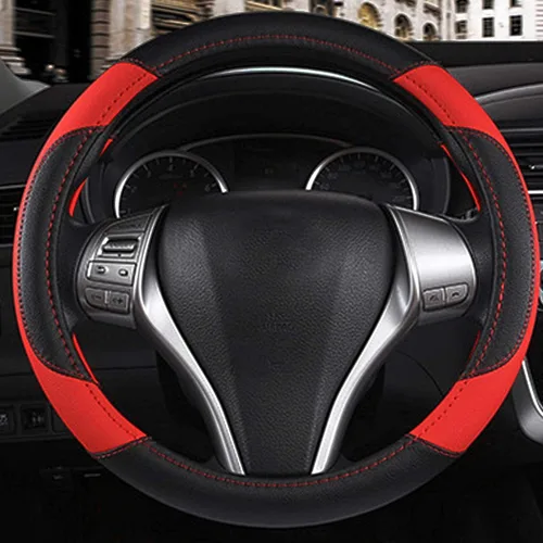 Miniatura 2 de Funda de cuero para volante de automóvil, protector antideslizante para volante de auto, cuero de microfibra transpirable, ajuste universal