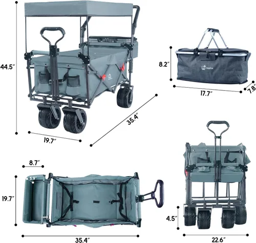 Carrito plegable todo terreno con ruedas grandes, capacidad de 350 libras, resistente, ampliado, plegable, para playa, jardín, con freno y mango