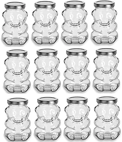 Miniatura 12 de Nakpunar - Tarros de vidrio en forma de oso de 9 onzas con tapas para miel, caramelos, alcancías (12, blanco)