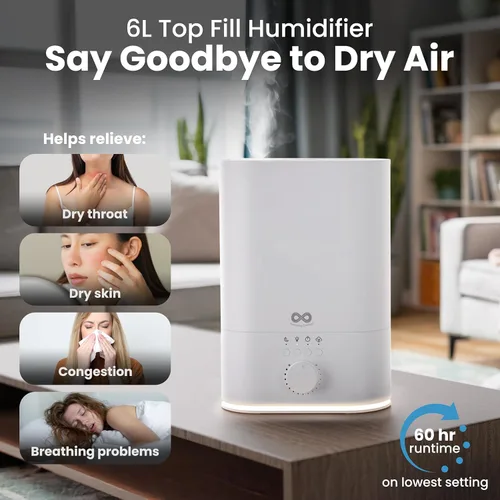 Miniatura 2 de Everlasting Comfort Humidificador de 6L para Habitación Grande, Salida de Niebla Alta 50+ HR de Funcionamiento Humidificadores Ultrasónicos