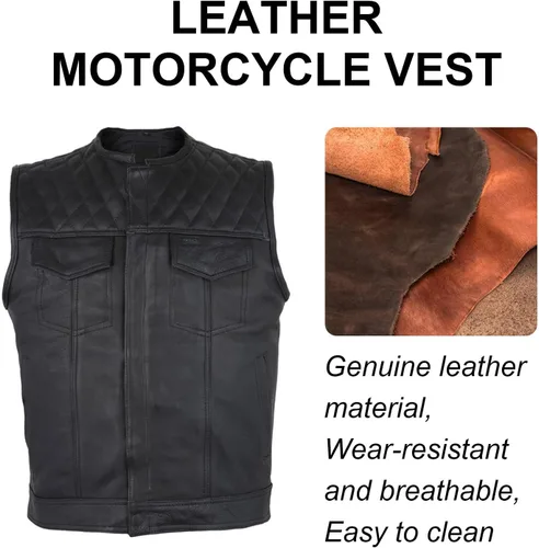 Miniatura 3 de GARGOYLE BELLS Chaleco de cuero para hombre, estilo SOA, con bolsillos para pistolas, chaleco para motociclista, para hombre