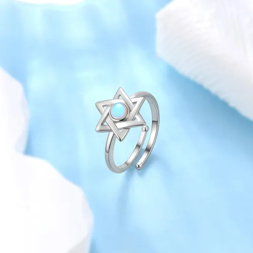 Miniatura 48 de Jewmon Anillo de plata de ley con estrella de David para mujer – Anillo ajustable Magen David – Amuleto Wicca – Regalos judíos