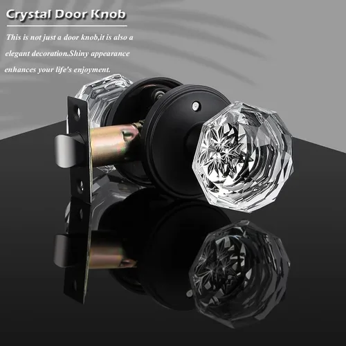 Miniatura 2 de Gobrico - Paquete de 6 manijas de puerta interior de cristal en forma de diamante para habitación y baño, con función de privacidad, color negro