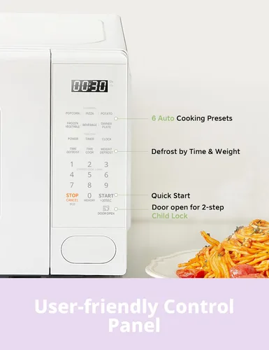 Miniatura 3 de COMFEE CMO-C20M1WH - Microondas retro con 11 niveles de potencia, cocción rápida de varias etapas, función de reinicio de tocadiscos, temporizador