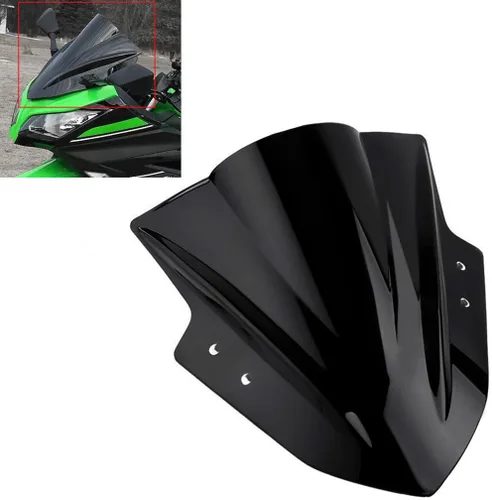 Miniatura 2 de Amazicha Parabrisas para Kawasaki Ninja 300 EX300R EX300 2013 2014 2015 2016 2017 (negro) pantalla deflector de viento de doble burbuja