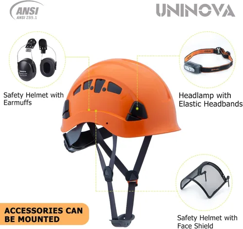 Miniatura 5 de Casco de seguridad – Casco aprobado por ANSI Z89.1 ajustable – Suspensión de trinquete de 6 puntos y cascos OSHA Naranja