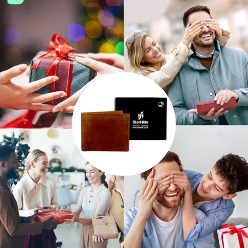 Miniatura 7 de STARHIDE Billetera triple de piel envejecida para hombre, con bloqueo RFID, con bloqueo RFID #1145