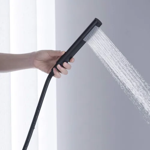 Miniatura 6 de Grifo de bañera independiente Llenador de bañera Grifos de latón de montaje en piso negro con ducha de mano