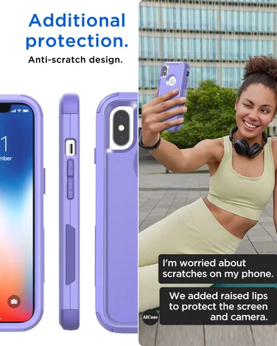 Miniatura 7 de AICase Funda resistente para iPhone X/XS, resistente de 3 capas de protección de grado militar, a prueba de golpes y caídas, para iPhone X/XS de 5.8