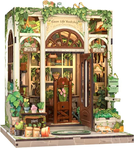 Miniatura 14 de Cutefun - Kit de rincón de libros - Kit de casa en miniatura DIY para adultos y adolescentes, kit de rompecabezas de madera 3D en miniatura con LED