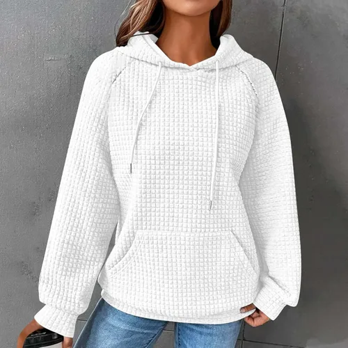 Miniatura 2 de Sudadera con capucha de punto gofre para mujer, de moda, para otoño, 2023, lindo suéter con cordón, para entrenamiento, gimnasio, sudadera
