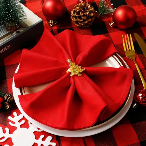 Miniatura 3 de Juego de 12 servilleteros de árbol de Navidad, soporte de hebilla dorada para banquetes, reuniones familiares, cena de mesa, decoración de boda