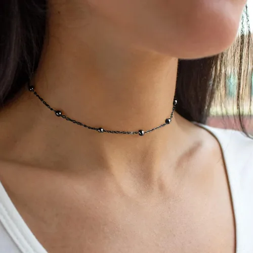 Miniatura 7 de FOCALOOK Collar de cuentas, gargantilla de doble capa, chapado en oro de 14 quilates, collares bohemios de metal para mujer