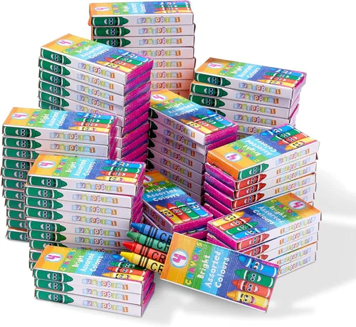 THE TWIDDLERS Paquete de 144 mini crayones a granel (576 en total), paquete de 4 cajas de crayones para recuerdos de fiesta de niños, suministros de