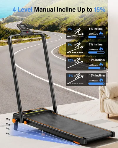 Miniatura 2 de Caminadora con 15% de inclinación y pantalla LED dual, almohadilla para caminar 4 en 1 con barra de mango, caminadora plegable de 3.5 HP con Negro