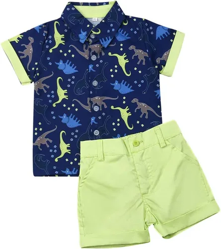 Miniatura 103 de Conjunto de camisa de manga corta con botones y pantalones cortos casuales con diseño de flamingo, para bebés y niños de 1 a 6 años, atuendos