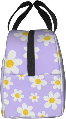 Miniatura 3 de Bolsa de almuerzo con diseño de margaritas blancas, color morado, aislante, reutilizable, contenedor portátil para comidas, para mujeres, cajas
