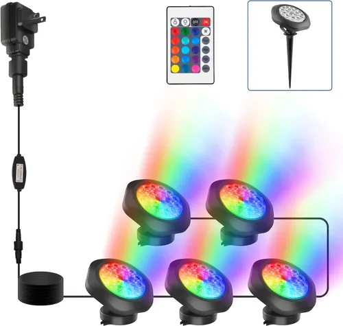 RGBW - Luces de estanque, 18 luces LED superbrillantes sumergibles sumergibles bajo el agua, control remoto de 98 pies, IP68, impermeables, focos