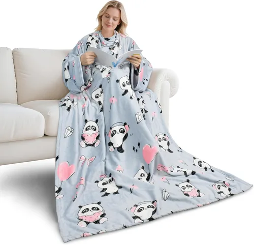 Miniatura 15 de Catalonia Manta con estampado navideño con mangas y bolsillo, acogedora manta de forro polar suave de visón, manta de microfelpa para mujeres y Elfo