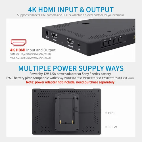 Miniatura 6 de FEELWORLD T7 7 pulgadas IPS 4K HDMI Cámara Monitor de campo Asistencia de video Full HD 1920x1200 carcasa de aluminio sólido DSLR Monitor