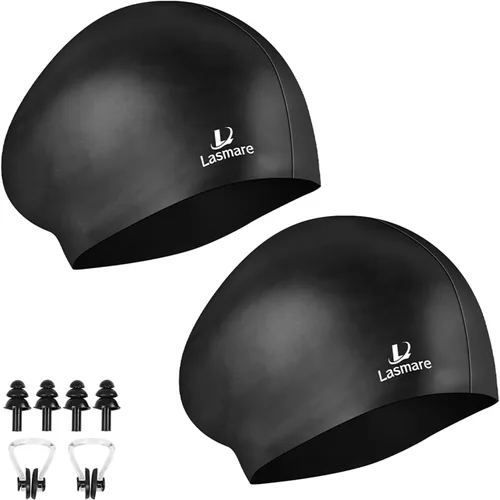 Miniatura 10 de Long Hair Swim Cap for Women 2 Pack, Silicone Swimming Caps for Unisex Adult Women Men with Ear Plugs & Nose Clip Set, Waterproof Adult Swim Hats