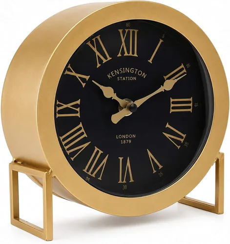 YOUKI Reloj de escritorio vintage, pequeño reloj de mesa dorado, silencioso sin tictac, clásico, funciona con pilas, decorativo, repisa, reloj de
