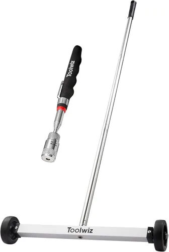 Miniatura 12 de Toolwiz Barredora magnética de 17 pulgadas, herramientas de techo para barredora de césped, herramientas de 8.8 libras con ruedas lisas para limpiar