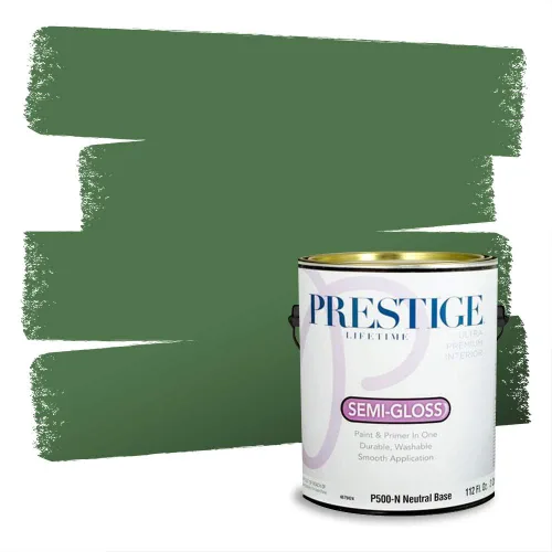 Miniatura 141 de Prestige Paints - Pintura exterior e imprimación en uno, 1 galón, plano, compatibilidad comparable con el color menta «Whipped Mint» de Behr