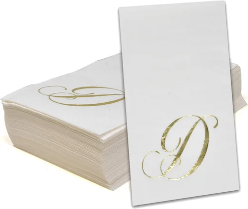 Miniatura 2 de Gift Boutique 100 Servilletas Doradas con Monograma para Invitados Letra D Paquete de Papel Desechable Elegante Lámina Metálica Dorada Servilletas