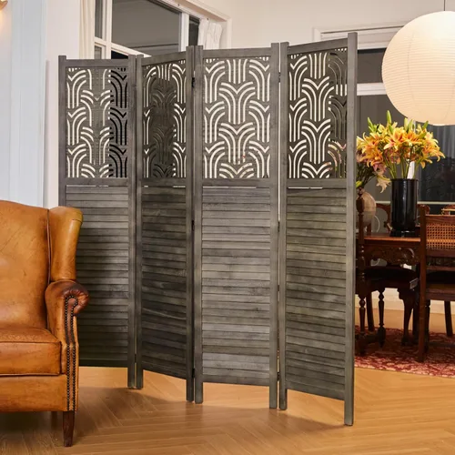 Miniatura 2 de Svimi Divisor de Habitación Plegable, 66.9 Pulgadas 4 Paneles Pantallas de Privacidad Talladas en Madera, Montaje Fácil Independiente Portátil Pared