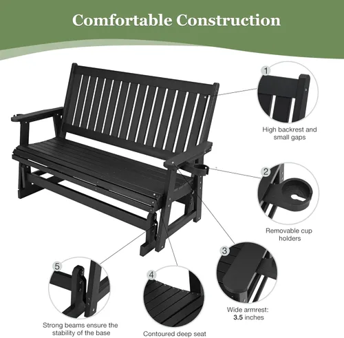 Miniatura 4 de HIPS Silla de columpio para patio con portavasos, resistente a todo tipo de clima, respaldo alto y asiento profundo contorneado, resistente para 900