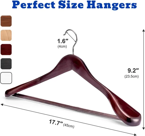 Miniatura 9 de HOUSE DAY Perchas de madera para hombres, perchas de madera de hombro ancho con barra antideslizante para pantalones, acabado retro liso, gancho