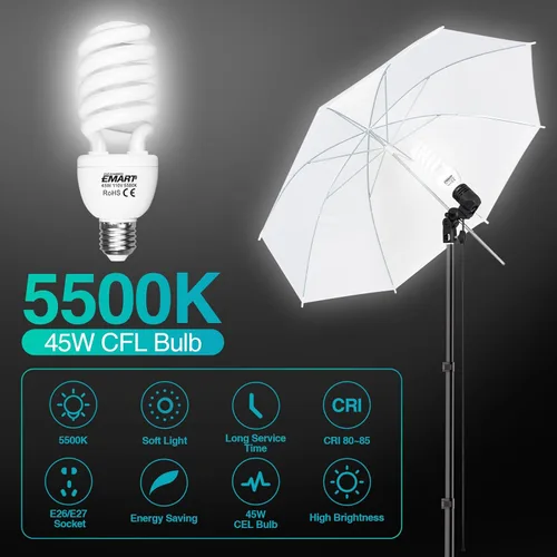 Miniatura 3 de EMART Sistema de soporte de telón de fondo de 7 x 10 pies con bolsa de arena, kit de iluminación para fotografía con 12 bombillas CFL de 45 W, 3