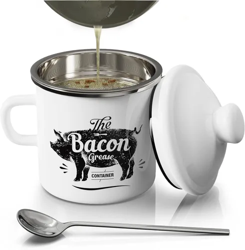 Miniatura 17 de PGYARD Mini Recipiente para Grasa de Tocino con Colador - Ahorrador de Grasa Esmaltado de 15 OZ, Guardador de Grasa de Tocino Estilo Granja