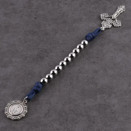 Miniatura 50 de Rosario de bolsillo estilo abierto una década de acero inoxidable rosario católico con crucifijo medalla de San Benito con bolsa de regalo