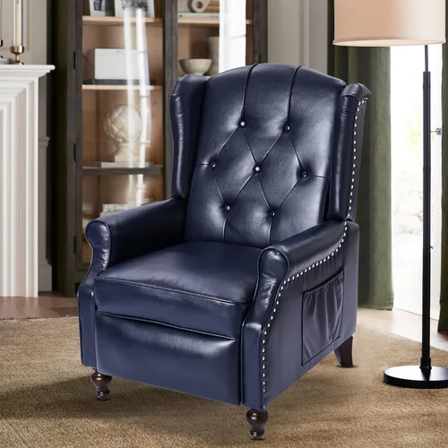 Silla Reclinable Wingback con Masaje y Calor de Cuero PU Silla de Brazo con Mecanismo Push Back, Silla Reclinable para Sala de Estar Dormitorio Cine