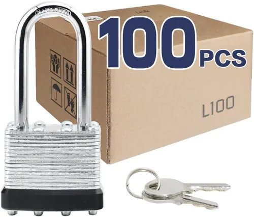 Miniatura 22 de LanuBe Candado laminado de 1-9/16 pulgadas (1.575 in) de largo grillete paquete de 2 llaves iguales, aro de plástico azul, cerraduras a granel