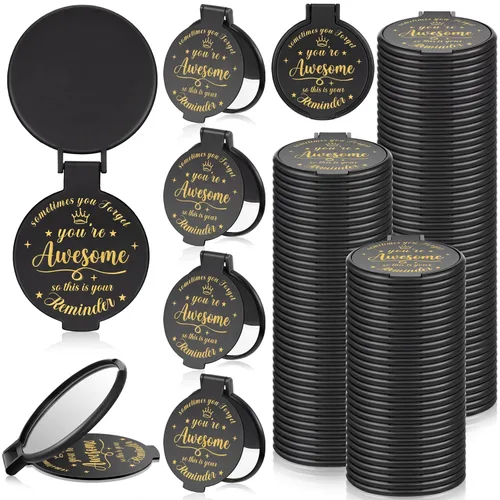 Miniatura 29 de 18 piezas de espejo compacto inspirador de 2.76 pulgadas a granel para mujeres, pequeños regalos de graduación, día de la madre, fiesta, bolso, Negro