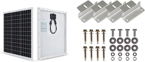 Renogy Panel solar monocristalino de 50 vatios y 12 voltios (diseño compacto) y soportes Z de montaje en panel solar, construcción ligera de
