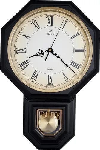 Miniatura 36 de JUSTIME Reloj de pared clásico vintage tradicional de estilo Schoolhouse, con péndulo y melodía Westminter cada hora, relojes de pared con melodía