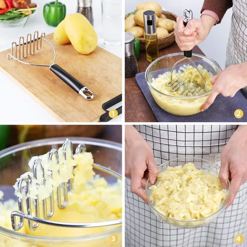 Miniatura 4 de Triturador de papas, gran herramienta de cocina de acero inoxidable resistente, triturador de alambre de metal profesional para frijoles, aguacate