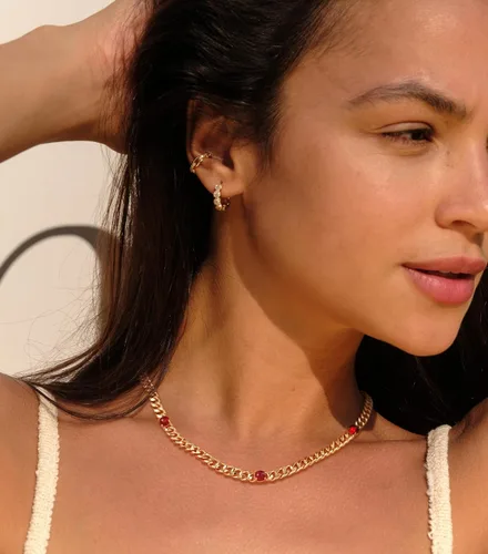 Miniatura 4 de VACRONA Gargantilla de oro para mujer, chapada en oro de 14 quilates, gargantilla contra el mal de ojo, delicada cadena de eslabones cubanos de oro