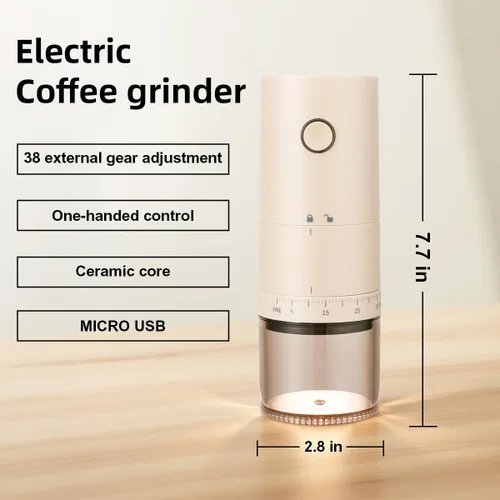 Miniatura 2 de Molinillo de café eléctrico portátil con 38 ajustes de molienda ajustables, rebaba cónica de núcleo de cerámica recargable por USB, molinillo