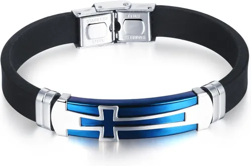 M.JVisun Pulsera cruzada de silicona deportiva para hombre, regalo de confirmación para niños, pulsera de 7.87 pulgadas, Acero inoxidable Silicona,