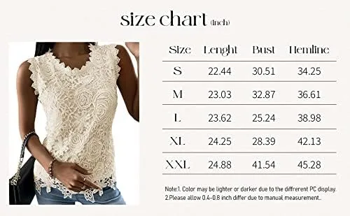 Miniatura 5 de Blusa sin mangas de encaje para mujer, sin mangas, de verano, casual, cuello redondo, ajustada, camisa hueca