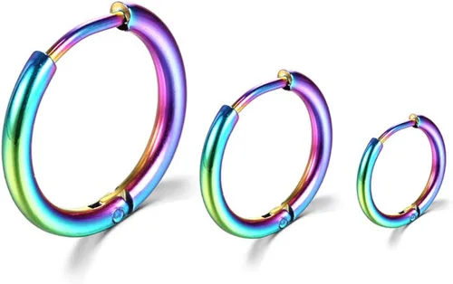Miniatura 2 de Aretes de aro de acero inoxidable quirúrgico de 0.315in0.394in0.472in para mujeres y hombres, Acero inoxidable